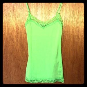X-small Lime Green Tank Top With Lace Trimming.